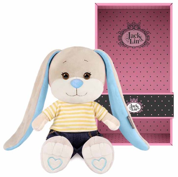Maxitoys Мягкая игрушка Jack&Lin, Зайчик Жак в футболке и джинсах, 20 см