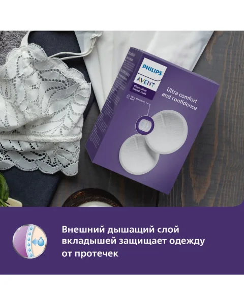 Вкладыши одноразовые в бюстгальтер 60 шт., универсальные Philips Avent сер. Ultra Comfort