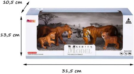 Masai Mara Набор фигурок из серии "Мир диких животных": Семья львов и семья тигров, 4 предмета