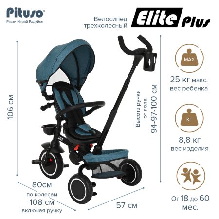 Pituso Трехколесный велосипед Elite Plus / цвет Teal  Blue/сине-зеленый