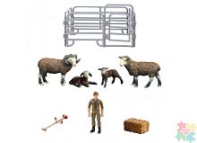 Паремо Игрушки фигурки в наборе серии "На ферме", 8 предметов (семья баранов, фермер, ограждение-загон					