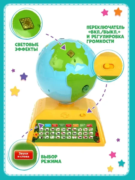 Говорящий глобус с планшетом.азбука животных.150 фактов,звуков.свет. Умка