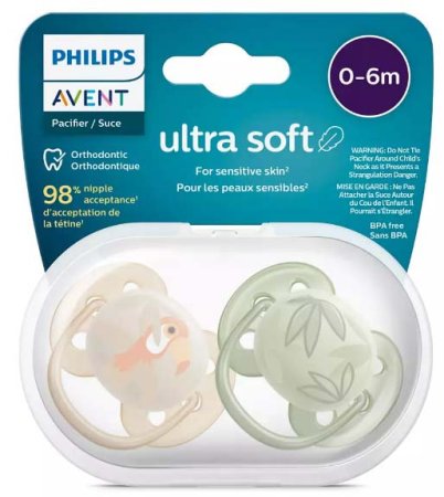 Avent Пустышка Ultra soft силиконовая, 0-6 месяцев, с футляром, 2 штуки
