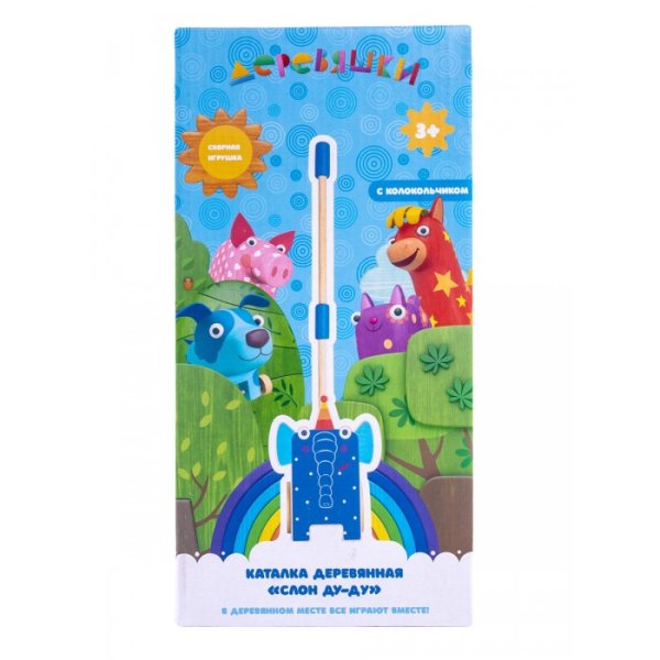 Деревяшки Каталка на палочке Слон Ду-Ду / цвет синий