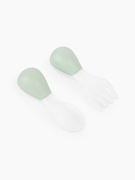 Happy Baby набор столовых приборов (ложка и вилка) детский (white & olive )