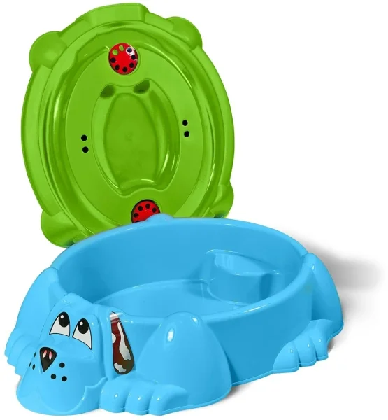 Sheffilton KIDS Песочница Собачка с крышкой (116.5x65.5x26 см) / цвет Голубой/Зеленый