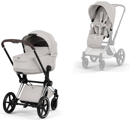Коляска 2в1 CYBEX Priam Style Chrome Brown + спальный блок (City Grey)