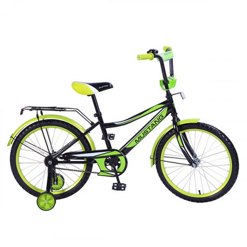 Велосипед детский 20" Mustang Z-ТИП / страховочные колеса /звонок / черный + зеленый