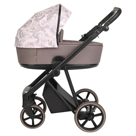 ROAN Коляска 2 в1 Sol короб + прогулка Flowers Powder/Rose gold /руч.Коричневый