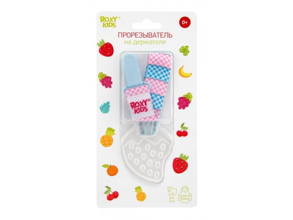 Roxy Kids Прорезыватель на держателе Цвет голубой-розовый (клеточка).