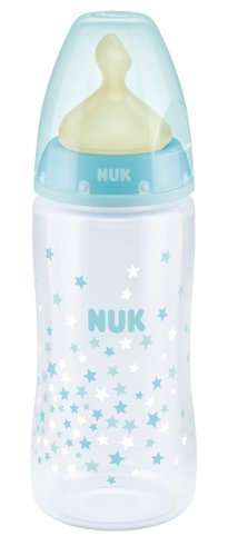 Nuk FС+ Бутылочка с индикатором температуры "Звезды", 300 мл, с соской из латекса, размер 1, цвет / голубой