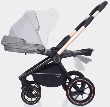 MowBaby Коляска 3 в 1 Zoom PU / цвет Gold Beige (бежево-серый, рама золото)