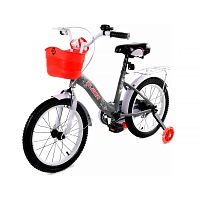 Велосипед 2-х колес. с доп. колесами со светом, цв.т.серый/красн., надув.колеса диам. 18, мат.рамы с					