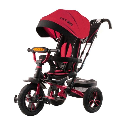 CITY-RIDE Трехколесный детский велосипед с поворотным сиденьем и телескопической ручкой управления / цвет  красный