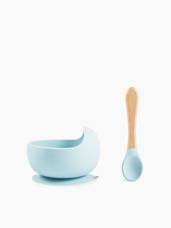 Happy baby Набор посуды для детей: миска на присоске и ложка / цвет light blue