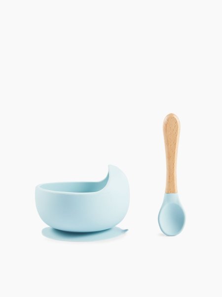 Happy baby Набор посуды для детей: миска на присоске и ложка / цвет light blue