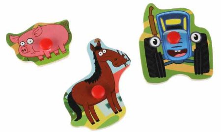 Буратино Деревянный пазл-вкладыш «Синий трактор. Животные»