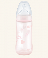 Nuk first choice plus baby rose бутылочка 300 мл с силиконовой соской и средним отверстием m, 0-6 месяцев, шарики