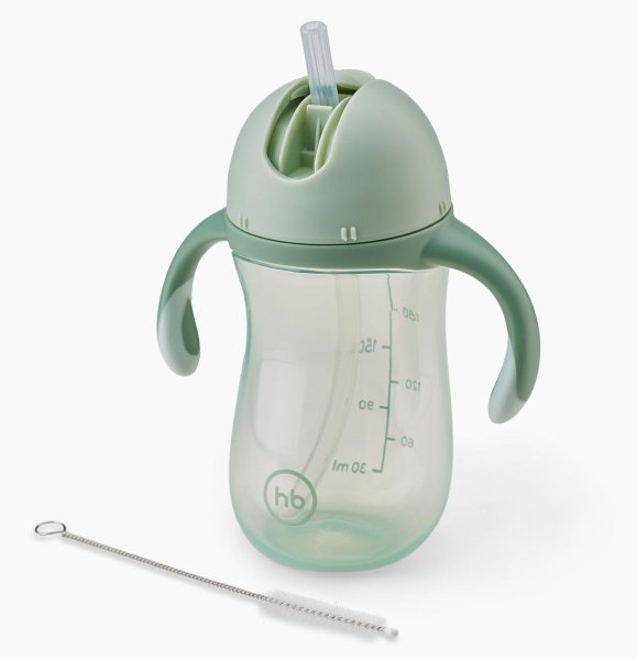 Happy Baby Поильник с трубочкой и ручками, 260 мл / цвет olive/оливковый