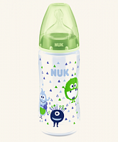 NUK First Choice Plus Бутылочка 300 мл, силиконовая соска со средним отверстием M, 0-6 месяцев, Монстрики