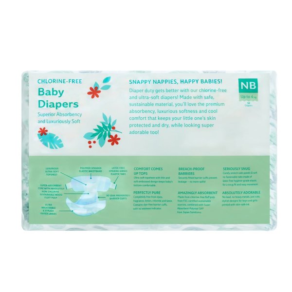 Offspring Подгузники, NB 2-4 кг. 56 шт./ расцветка листочки