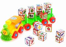 Zabiaka Конструктор «Умный паровозик» с кубиками «Алфавит, цифры, овощи и фрукты»					