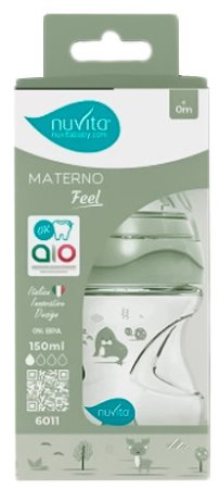 Nuvita Антиколиковая бутылочка Materno Feel, 150 мл / цвет серо-зеленый