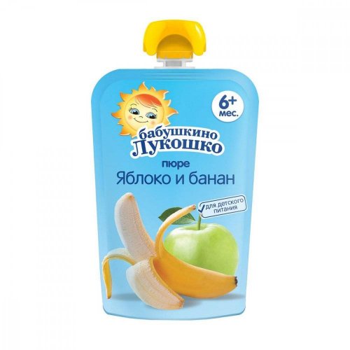 Бабушкино лукошко фруктовое пюре Яблоко/банан 90 гр в мягкой упаковке
