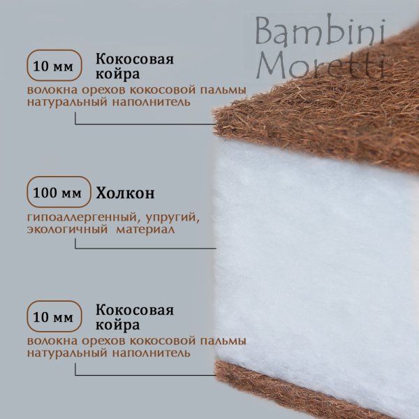 Bambini moretti  детский матрас средней жесткости "aero twin кокос lux" / цвет зеленый