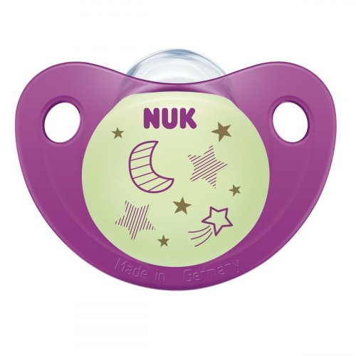 Nuk Соска-пустышка ортодонтическая из силикона Night & Day с контейнером, размер 1 / цвет фиолетовый, Луна