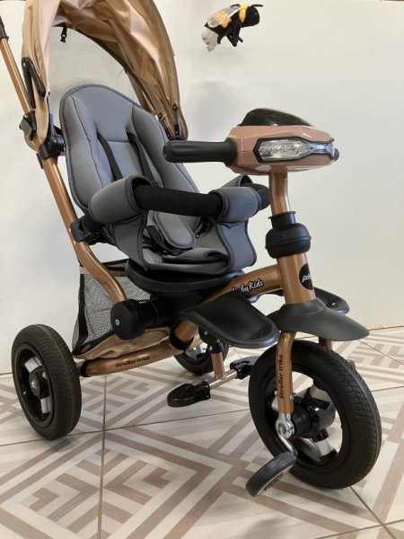 Moby kids Велосипед-коляска Stroller trike Air Car / цвет кофе с молоком, рама золотой металлик
