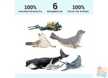 Паремо Фигурки игрушки серии "Мир морских животных" : Кит, рыбка-молот, манта, морской леопард, дайвер					