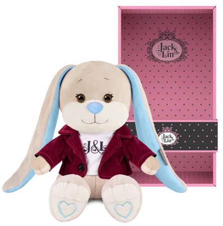 Maxitoys Мягкая игрушка Jack&Lin, Зайчик Жак в бархатном пиджаке с футболкой, 25 см