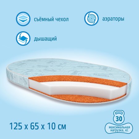 Nuovita детский овальный матрас carino, 125 х 65 х 10 см (стандарт) / цвет голубой