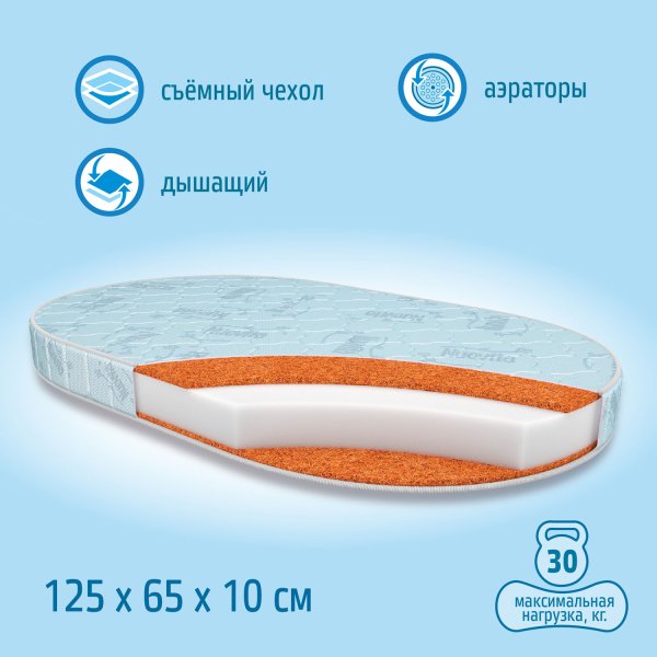 Nuovita детский овальный матрас carino, 125 х 65 х 10 см (стандарт) / цвет голубой