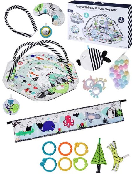 Рыжий кот Коврик развивающий с игрушками