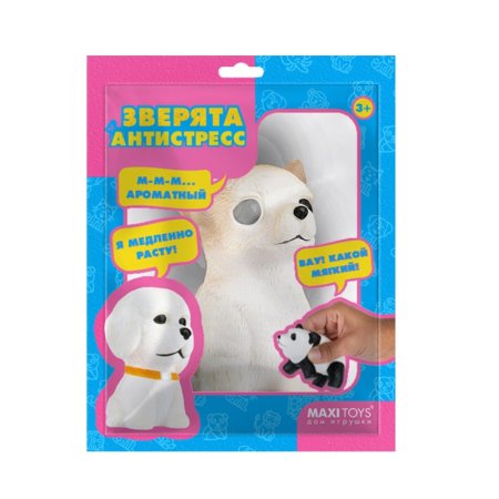 Maxitoys Игрушка-сквиш Зверята-Антистресс Собака Чихуахуа, 9 см, в красочном пакете с окошком