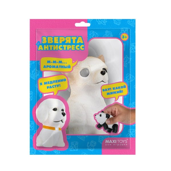 Maxitoys Игрушка-сквиш Зверята-Антистресс Собака Чихуахуа, 9 см, в красочном пакете с окошком