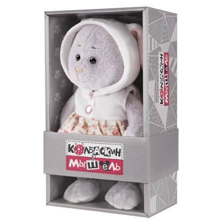 Maxitoys Мягкая игрушка Колбаскин&Мышель, Мышель в Платье с Заячьими Ушками, 20 см / цвет серый, розовый