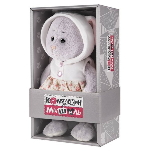 Maxitoys Мягкая игрушка Колбаскин&Мышель, Мышель в Платье с Заячьими Ушками, 20 см / цвет серый, розовый