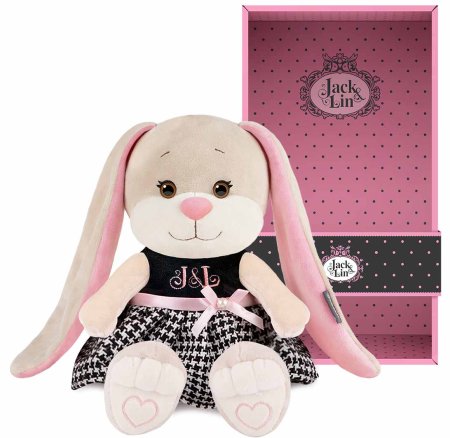 Maxitoys Мягкая игрушка Jack&Lin, Зайка Лин в клетчатом платьице, 20 см