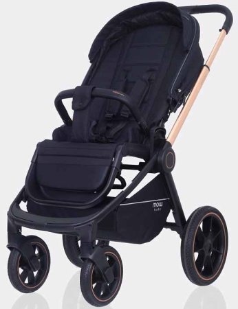 MowBaby Коляска 3 в 1 Zoom PU / цвет Gold Black (черный, золотая рама)