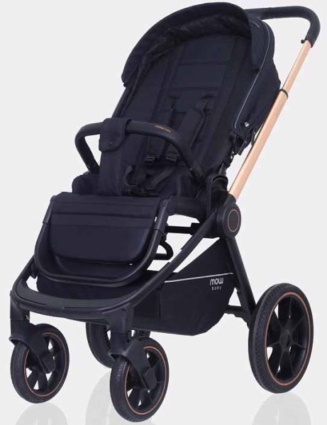 MowBaby Коляска 3 в 1 Zoom PU / цвет Gold Black (черный, золотая рама)
