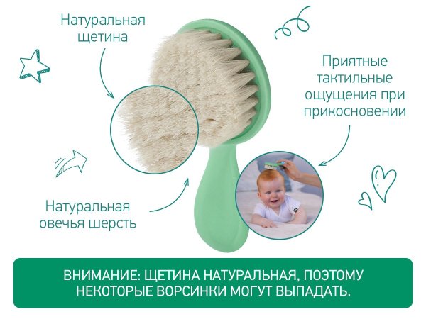 Roxi-kids Мягкая расческа-щетка и гребешок с ворс из овечьей шерсти / цвет мятный