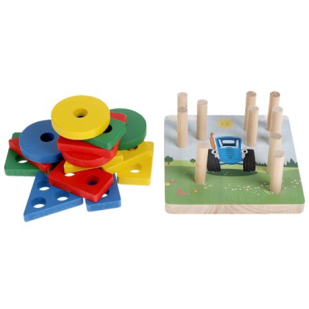 Буратино Развивающая деревянная игрушка Синий трактор 314840  / разноцветная