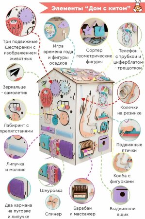 Bunny Board Бизиборд домик развивающий "Дом с китом" со светом, большой