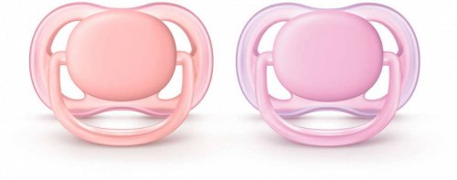 Avent Соска пустышка силиконовая, ортодонтическая, от 0 до 6 месяцев, 2 штуки, серия Ultra air, цветом для девочки, артикул SCF245/20