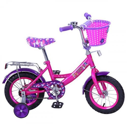 Велосипед детский 12" FILLY A-ТИП / страховочные колеса / звонок / розовый + фиолетовый