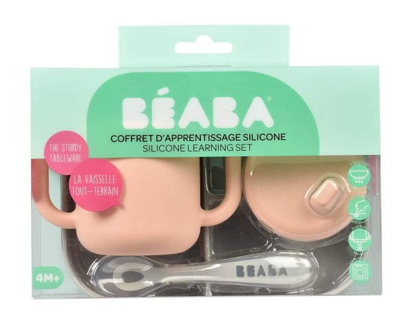 Beaba Набор посуды: тарелка, ложка, поильник Coffret Appentiss Silic / pink
