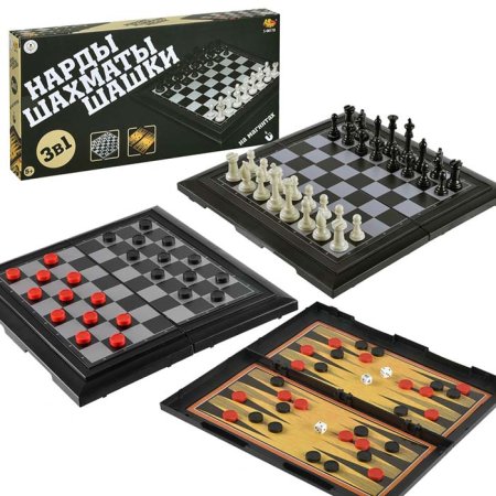 ABtoys Игра настольная Шахматы, нарды и шашки магнитные